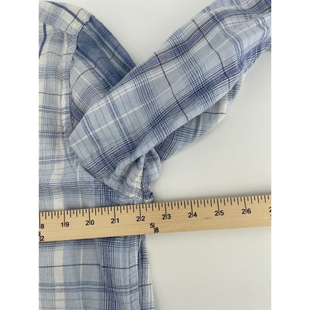 Banana Republic Plaid Linen Blend Shirt Mens Medium/Large* Blue Button Down